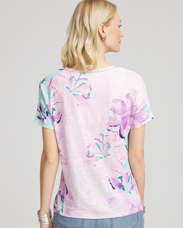 Floral Sweater-Trim Linen Tee - image 3